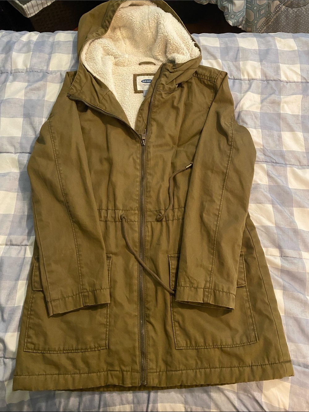 Old Navy Olive Hooded Sherpa-Lined Trench Coat